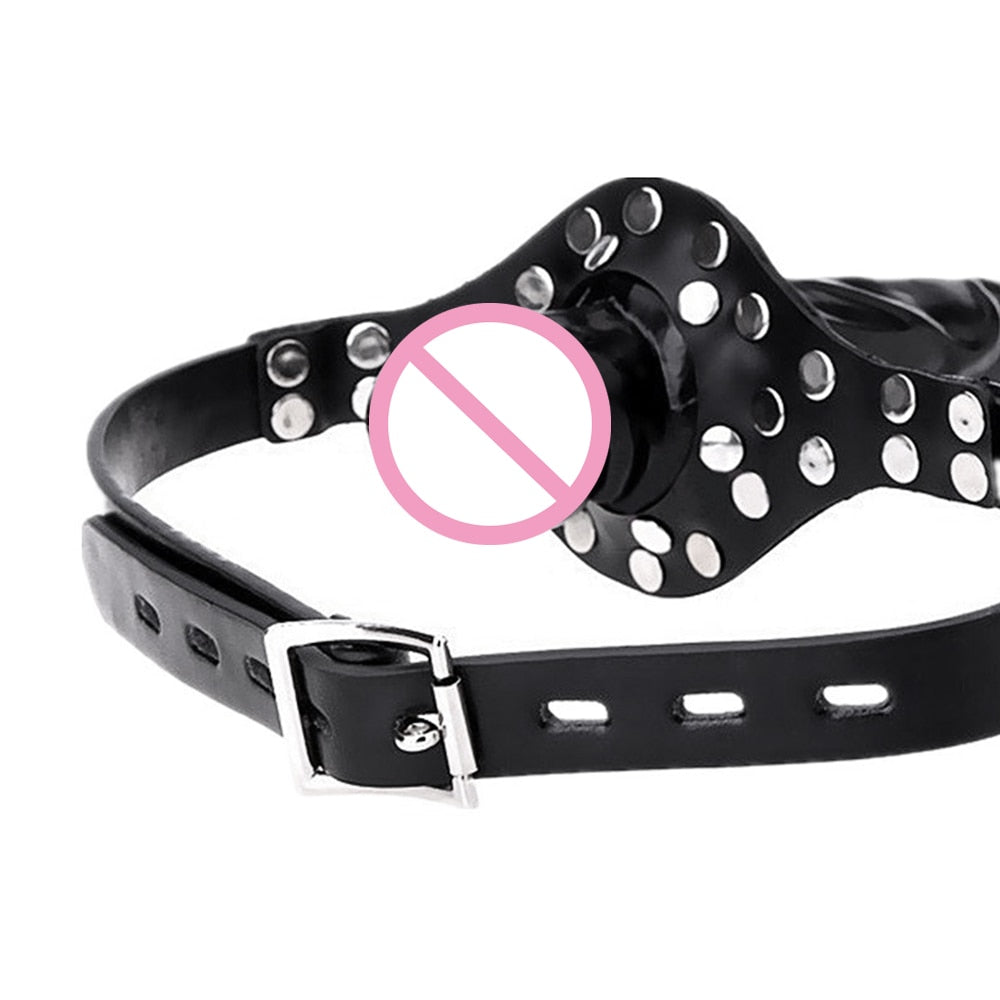 Datecapades Black Leather Double-Ended Dildo and Mouth Gag