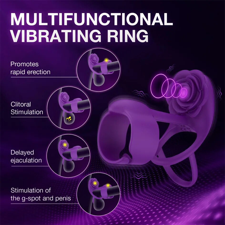 Datecapades 3-in-1 Rose Penis Ring Vibrator with Remote for Couples
