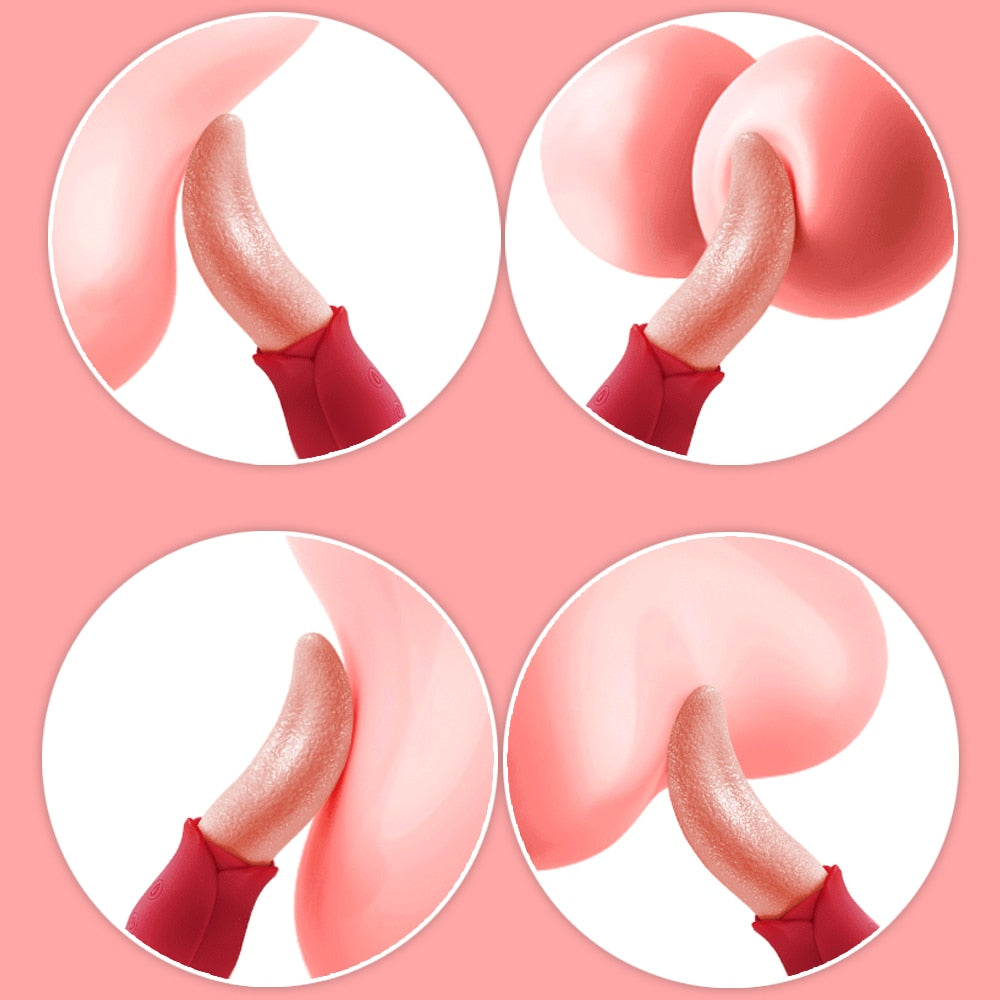 Datecapades Realistic 10-Speed Tongue Licking Rose Vibrator