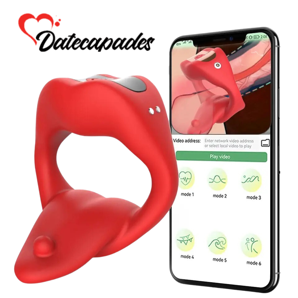 Datecapades "Ball Licker" Penis Ring with APP Remote Control in Red.