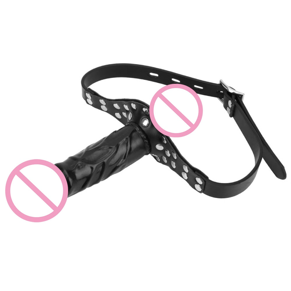 Datecapades Black Leather Double-Ended Dildo and Mouth Gag