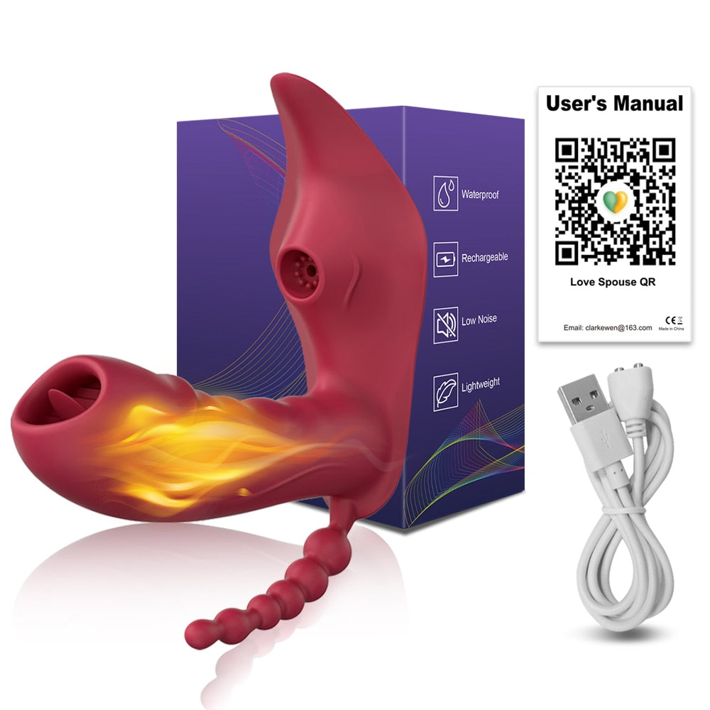 Datecapades Triple Pleasure 3 in 1 Vibrator with Bluetooth APP Remote in Red.