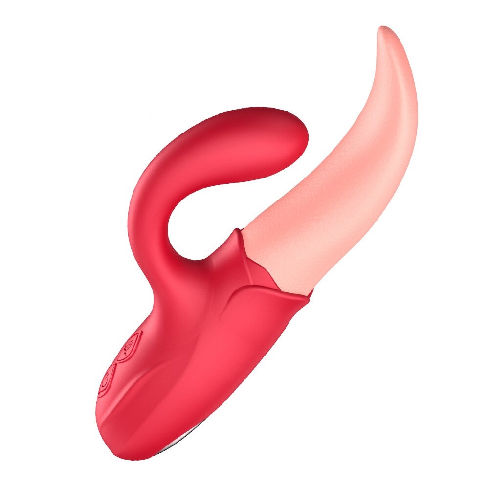 Datecapades 2 in 1 Realistic Rose Tongue with Clitoris Sucker in Red.