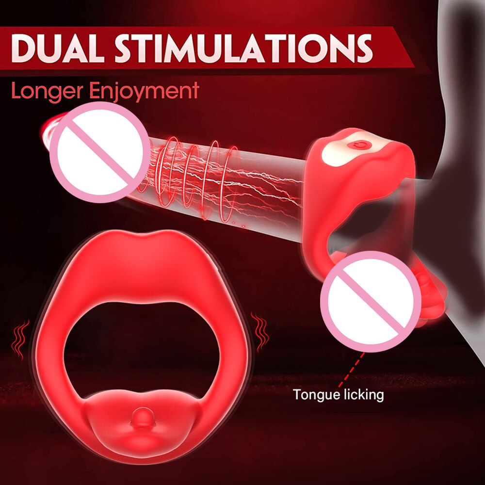 Datecapades "Ball Licker" Penis Ring with APP Remote Control in Red has Dual Stimulations for Longer Enjoyment.