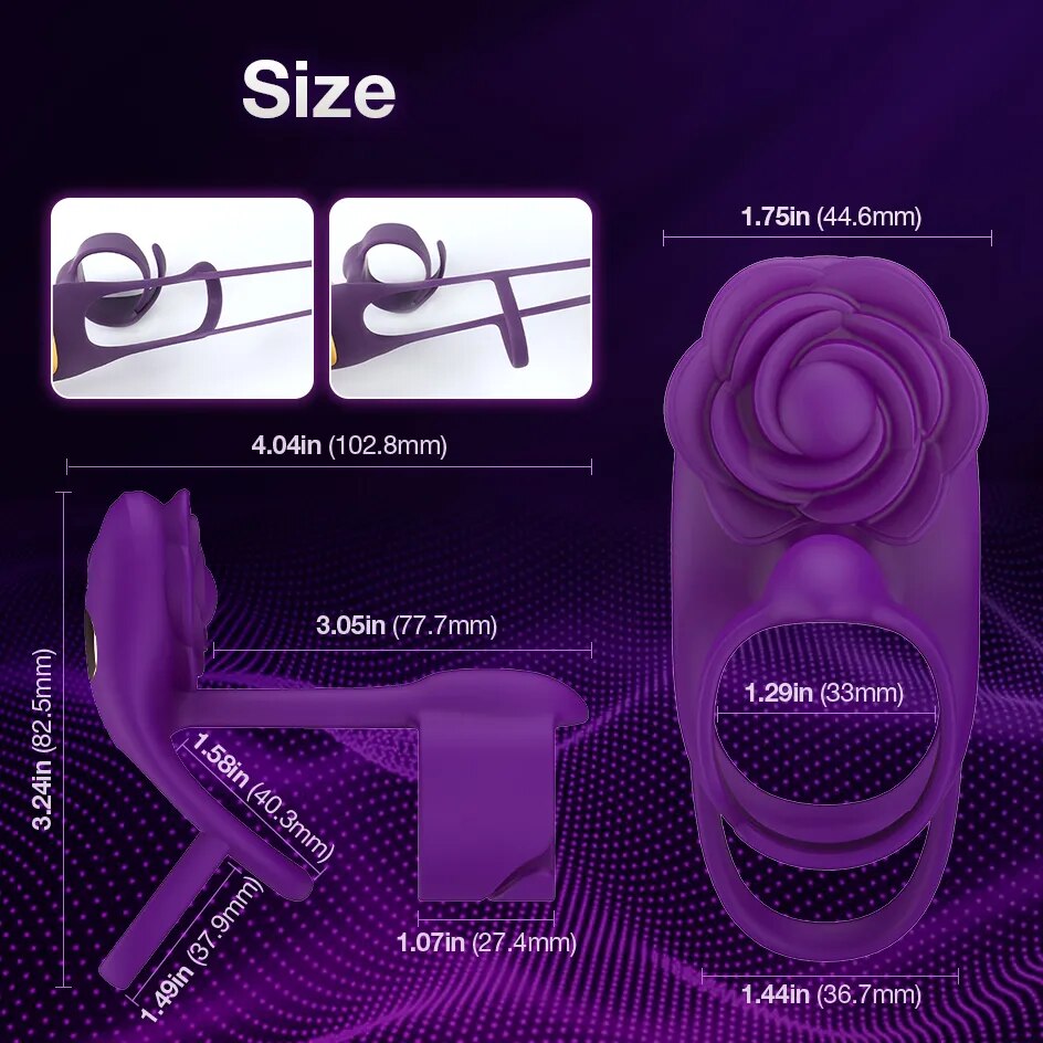 Datecapades 3-in-1 Rose Penis Ring Vibrator with Remote for Couples