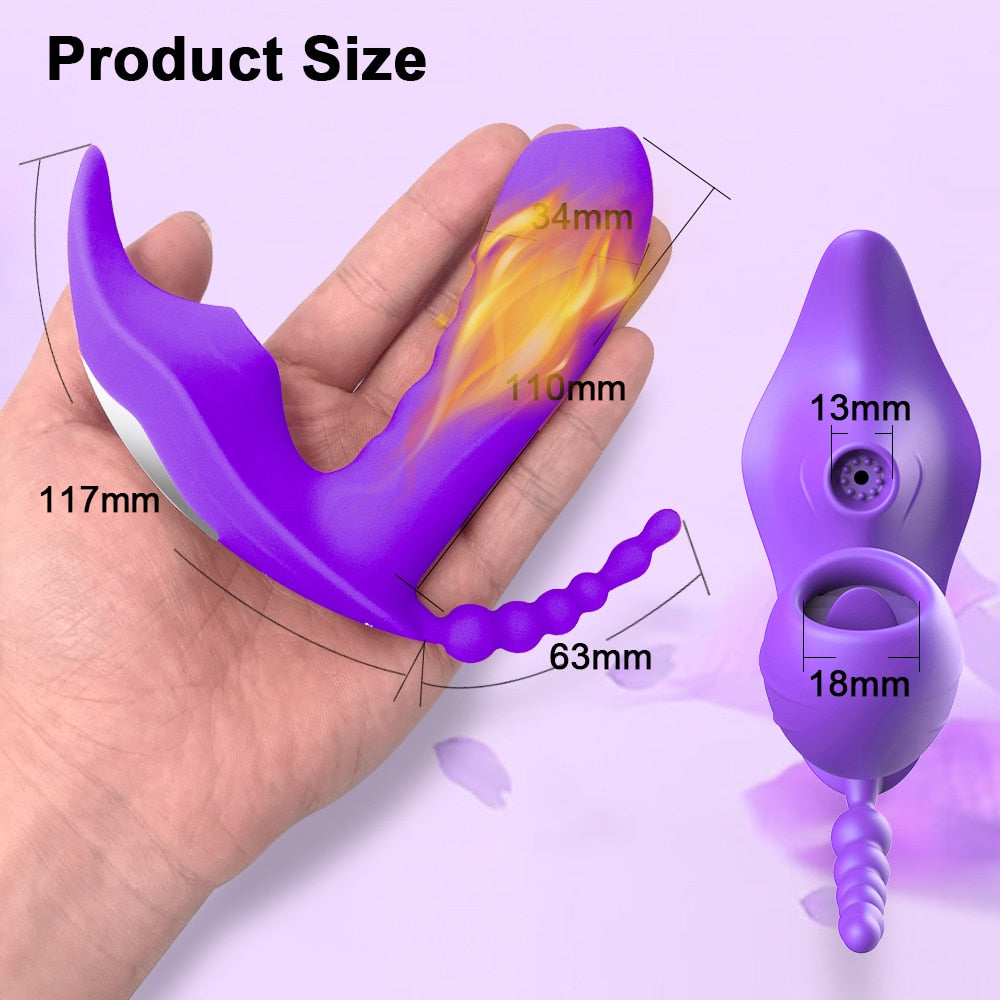 Datecapades Triple Pleasure 3 in 1 Vibrator with Bluetooth APP Remote in Purple.