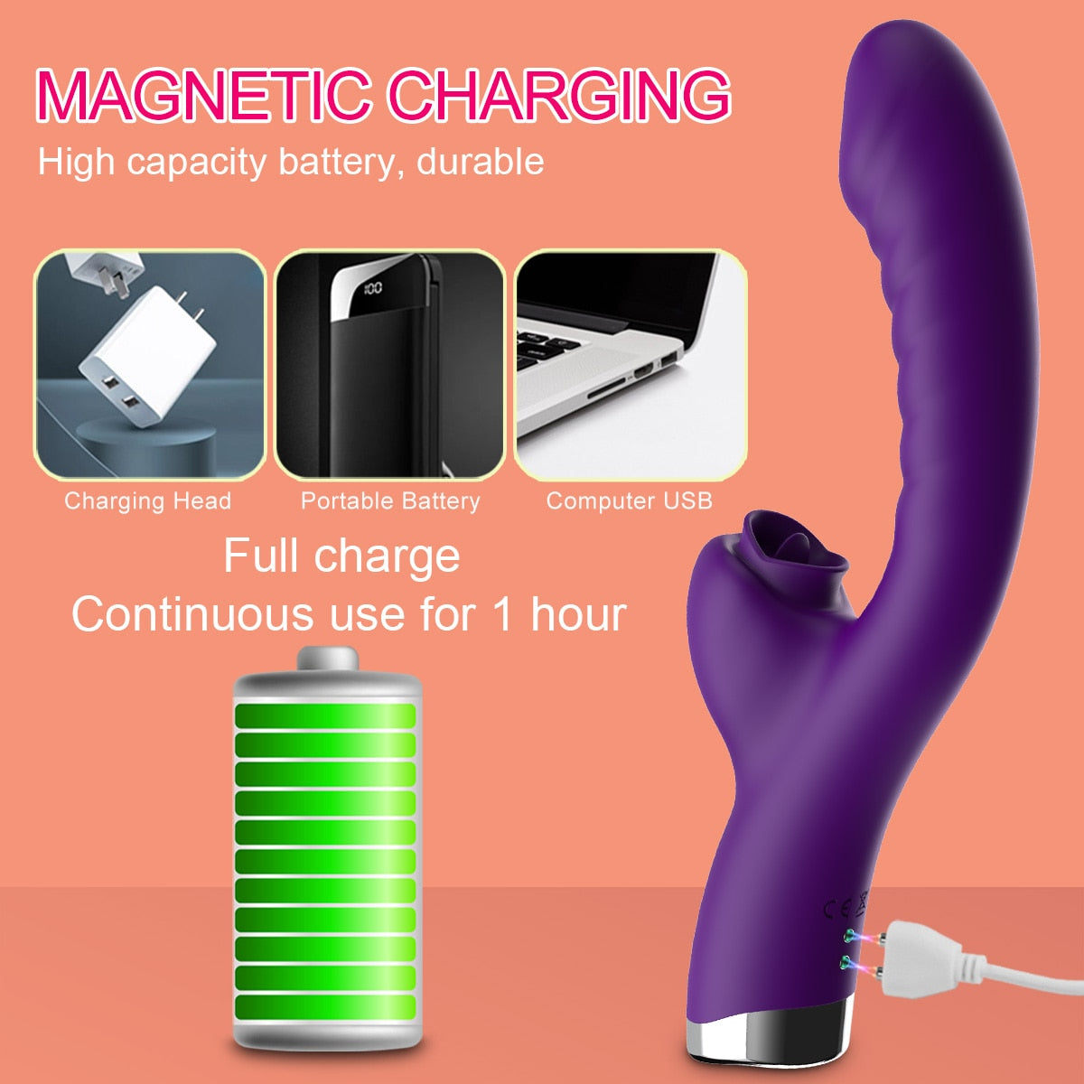 Datecapades 2 In 1 Vibrator with G-Spot and Clitoris Stimulator has Magnetic Charging 