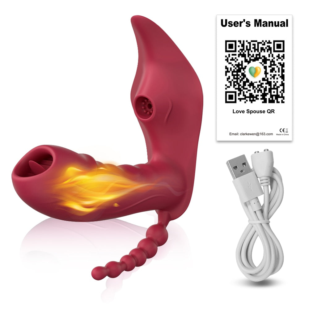 Datecapades Triple Pleasure 3 in 1 Vibrator with Bluetooth APP Remote in Red with USB Cord.